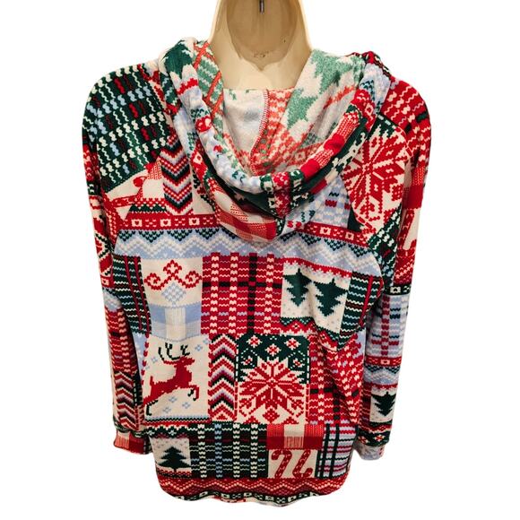 Christmas holiday velour SOFT hoodie size medium M juniors popover sweater EUC ^ - Picture 2 of 8